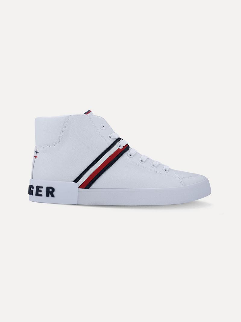 Férfi Tommy Hilfiger Stripe high top Sneaker Fehér | HU 1414PJJ